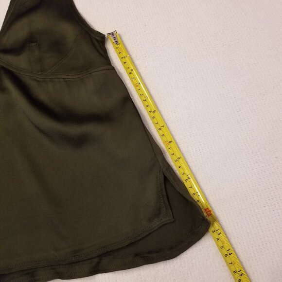 NWT Zara Satin Tank Top XS Olive Green Womens Top Vneck Relaxed Fit Mid Length - Picture 8 of 8